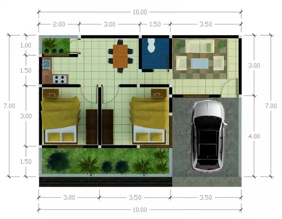 Desain Rumah Luas Tanah 70 Meter
